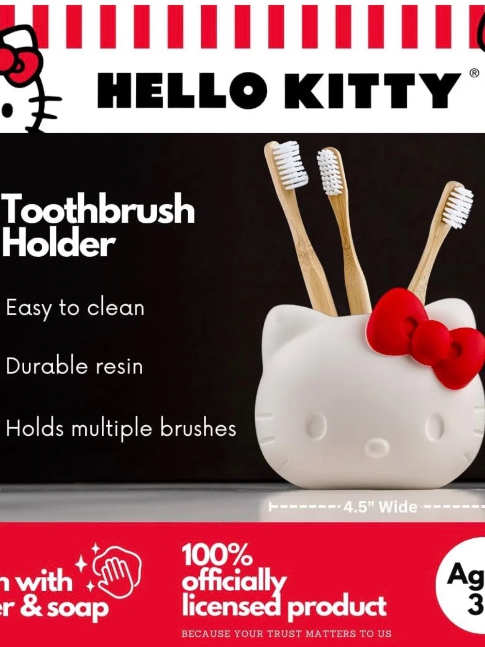 Hello Kitty White Toothbrush Holder with Red Bow Wall-Mountable Bath Organizer
